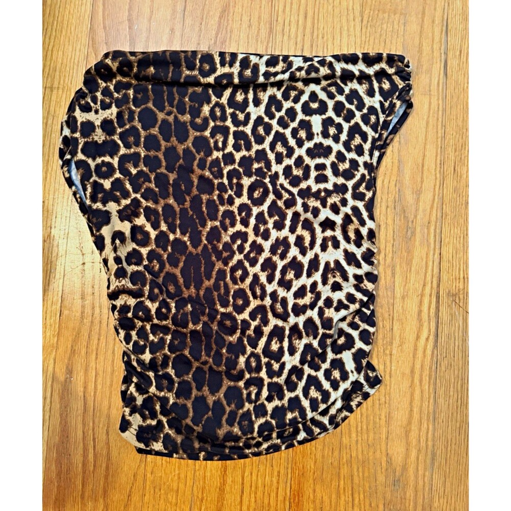 ROMWE Leopard Print Ruched Mini Skirt Womens M US 6 Y2K Animal Print